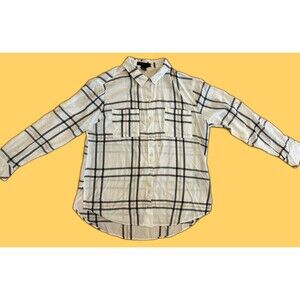 Sanctuary Women's MEDIUM Long Sleeve Back Tan Plaid Tunic Button-Up Beach Shirt